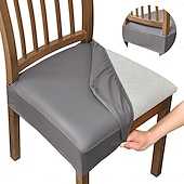 cheap Chair Cover-Waterproof PU Leather Seat Covers for Dining Room Stool Chair Cover Geometric Printed Polyester Slipcovers