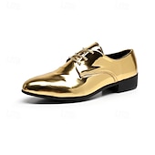 cheap Semi-Formal-Men&#039;s Shiny Gold Lace-Up Dress Shoes - Sleek Formal Oxford Shoes for Parties, Events, and Performances