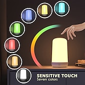cheap Smart Lights-LED Smart Light Dimmable Seven-Color Touch Control Night Light, Rechargeable Battery Operated Bluetooth Table Lamp with Timer for Kids, Travel, and Desk Use