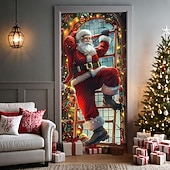 abordables Couvre-portes de Noël-bannière de noël décorations de porte de Noël, couvertures de porte, échelle de Père Noël, tapisserie de porte, , décoration, toile de fond, bannière de porte pour porte d&#039;entrée