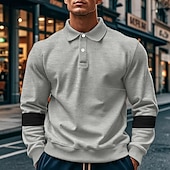 お買い得  メンズ クラシックポロ-男性用 ゴルフシャツ ゴルフポロ ワーク カジュアル ラペル 長袖 ベーシック 近代の カラーブロック パッチワーク ボタン 春 &amp; 秋 レギュラー ブラック ホワイト アーミーグリーン カーキ色 グレー ゴルフシャツ