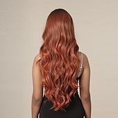 voordelige Synthetische trendy pruiken-Synthetische pruiken Uniformen carrière Kostuums Prinses Gekruld Golvend Middelste stuk Gelaagd kapsel Met pony Machinegemaakt Pruik 66.0 cm Bruin / Bourgondië Synthetisch haar Dames Cosplay Feest