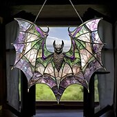 cheap Wall Accents-Acrylic Bat Catcher Stained Glass Style Window Hanging Decoration Versatile Halloween Decoration