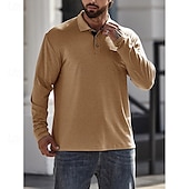 billiga Klassisk pikétröja för män-Herr POLO Shirt Golftröja Ledigt Sport Kavajslag Långärmad Mode Grundläggande Ensfärgat Knapp Vår &amp; Höst Normal Ljusblå Militärgrön Mörkgrå Sjöblå Retroröd Aprikos POLO Shirt