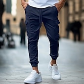 baratos Calças Cargo-Homens Calças Cargo Calças Calça Jogger Com Cordão Cintura elástica Bolso multi Tecido Conforto Macio Comprimento total Ao ar livre Casual Diário Moda Roupa de rua Preto Verde Tropa Micro-Elástica