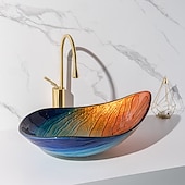 economico Lavabi da appoggio-moderno semplice chiaro luce intaglio yuan tesoro lavabo in vetro temperato con rubinetto a cascata lavabo supporto lavello bwy19-193