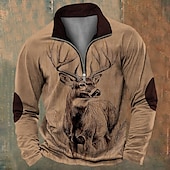 levne Pánské 3D mikiny-Pánské Sob Lovecká Mikiny Mikina Mikina na zip Dlouhý rukáv Mikina Tričkový Čtvrtletní zip Taktická Vintage Retro 3D tisk Dovolená Jdeme ven Lovecká Výstřih ke krku Poloviční zip 1/4 Zip