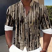 halpa Geometric Pattern-Miesten Raidoitettu Geometrinen printti Pukupaita Button Up paita Pitkähihainen Vapaa-aika Loma Päivittäin Kesä 봄 &amp; Syksy Nauhakaulus isoisän kaulus 3D-tulostus Sininen Apila Khaki Mustavalkoinen