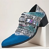 baratos Semi-formal-Sapatos oxford masculinos com salto alto e fivela psicodélica e biqueira de camurça – calçados formais estilo retrô para festas e eventos especiais