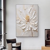 preiswerte Blumen-/Botanische Gemälde-Ölgemälde handgemaltes 3D-Blumengemälde, handgefertigtes Palettenmesser, Blumen, Ölgemälde, Wandkunst, großes 3D-weißes Strukturgemälde, moderne dekorative Gemälde, Impressionismus, abstraktes weißes