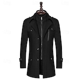 billiga Trenchcoat för män-Herr Vindtät jacka Yllekappa Trenchcoat Dagligen Semester Höst vinter Ylle Håller värmen Vindtät Ytterkläder Kläder Mode Klassisk Slät Ficka Kavajslag Enkelknäppt
