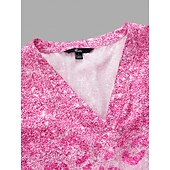 abordables Hauts d&#039;Art et de Design pour Femmes-Chemise femme basique néon et lumineux imprimé manches 3/4 hauts réguliers col en V décontractés rose bleu violet vert