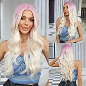 voordelige Synthetische trendy pruiken-Synthetische pruiken Uniformen carrière Kostuums Prinses Gekruld Golvend Middelste stuk Gelaagd kapsel Machinegemaakt Pruik 66.0 cm Goudroze Synthetisch haar Dames Cosplay Feest Modieus Roze