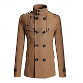 levne Pánský trenčkot-Pánské Polní kabát Peacoat Trenčkot Denní Dovolená Podzim zima Polyester Zahřívací Svrchní oděvy Oblečení Módní Klasické Bez vzoru Kapsy Stojáček Dvouřadé