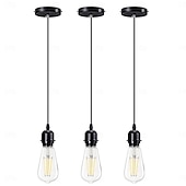 abordables Suspension-Kit de mini luminaires suspendus industriels 3 pièces E26 E27 base Edison style rétro luminaire suspendu à corde noire adapté 110v/220v