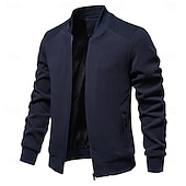 abordables chaqueta deportiva-Hombre Chaqueta tipo gofre Chaqueta casual Casual Diario Sexy Primavera &amp; Otoño Color sólido/liso Casual Cuello Mao Regular Albaricoque Negro Verde Claro Caqui Verde Ejército Chaquetas