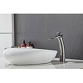 abordables Classiques-Robinet de lavabo de salle de bain cascade avec tuyau d&#039;alimentation, robinet de lavabo monotrou à poignée unique, mitigeur de lavabo à corps incliné commercial