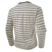 economico Maglietta casual Henley-Per uomo Maglietta con bottoni Maglietta Maglia Henley Camicia a Maniche Lunghe Manica Lunga Henley Primavera &amp; Autunno A righe Moda Designer Essenziale Bottoni Vacanza Streetwear Uscire Nero Bianco