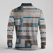 お買い得  メンズ ジオメトリック ポロ-男性用 チェック ワッフルポロシャツ ゴルフシャツ 長袖 ポロシャツ 襟付きシャツ ヴィンテージ カジュアル バケーションウェア フォーマルウェア フェスティバルウェア ボタン 3Dプリント 春 秋 冬 グレー