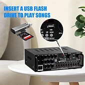 お買い得  パソコン＆オフィス-高出力ホームアンプ 12v/110v/220v 4チャンネル ブルートゥース 5.0 イコライザー 車 屋外 カラオケ USB/SD カード再生をサポート
