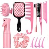 cheap Hair Styling Accessories-12pcs Complete Hair Styling Comb Set - Versatile Detangling &amp; Teasing Combs, Edge &amp; Rat Tail Brushes, Scalp Massager, Spray Bottle - Ideal for All Hair Types &amp; Daily Use