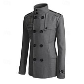 levne Pánský trenčkot-Pánské Polní kabát Peacoat Trenčkot Denní Dovolená Podzim zima Polyester Zahřívací Svrchní oděvy Oblečení Módní Klasické Bez vzoru Kapsy Stojáček Dvouřadé