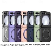 cheap Samsung Cases-Phone Case For Samsung Galaxy Z Flip 6 Z Flip 5 Z Flip 4 Z Flip 3 Back Cover with Stand Holder Magnetic Support Wireless Charging Retro TPU PC
