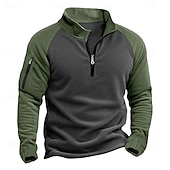 abordables Sudaderas Básicas_-Hombre Pull-over Sudadera con un cuarto de cremallera Sudadera táctica con capucha Azul Piscina Verde Trébol Caqui Café Cuello Mao Media cremallera Plano Retazos Bolsillo Bloque de Color Deporte