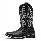 levne Cowboy &amp; Western Boots-pánské černé westernové kovbojské boty – vyšívaný shaft s klasickou špičatou špičkou, vintage styl pro rodeo nebo běžné nošení