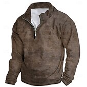 economico Felpe Etniche Vintage-Per uomo Tinta unita / tinta unita Felpe Felpa con cerniera a un quarto Manica lunga Felpa Colletto alla coreana Giornaliero Informale Vintage retrò Stampa 3D Da mare Per uscire Abbigliamento di