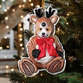 abordables Noël-Ornements de Noël en photo personnalisés en acrylique 2D décorations de sapin de Noël avec le visage d&#039;un bébé élan pendentifs suspendus cadeaux