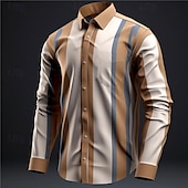 cheap Geometric Pattern-Men&#039;s Stripe Geometric Pattern Shirt Button Up Shirt Long Sleeve Business Daily Wear Going out Spring Turndown Print Button-Down Blue Purple Khaki