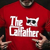cheap Men&#039;s Graphic T Shirt-Men&#039;s Cat Letter Graphic Prints T Shirt Graphic Tee 100% Cotton Short Sleeve Graphic Shirt Red Blue Green Comfortable Tee Vacation Street Fashion Designer Clothing