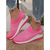 Χαμηλού Κόστους Γυναικεία Sneakers-γυναικεία μαύρα slip-on αθλητικά παπούτσια διακοσμημένα με στρας – ελαφριά, αστραφτερά αθλητικά παπούτσια για casual ντύσιμο