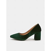preiswerte Halbformell-Elegante Pumps aus grünem Samt mit Blockabsatz für Damen – spitze Abendschuhe fürs Büro, Partys und formelle Anlässe