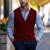 preiswerte Herren Strickjacke-Herren Pullunder Strickjacke Kurz gestrickt Stricken Standard Tasche Feste Farbe V Ausschnitt Elegant Vintage Heim Arbeit Bekleidung Frühling Herbst Dunkelmarine Braun M L XL