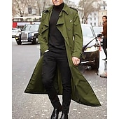 cheap Men&#039;s Trench Coat-Men&#039;s Transition Jacket Trench Coat Going out All Seasons Polyester Windproof Outerwear Clothing Apparel Classic Plain Pocket Lapel Double Breasted