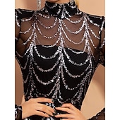 voordelige Zwart-Black Tie Zeemeermin Avondjurk Sequins Glanzende Jurk Formele Vloerlengte Lange Mouwen Illusie Hals Maskerfeest Jurk
