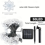 billige Solstrengelys-solar lotus blomsterstrenglys – 20/30/50 led dobbeltlags kronbladlys, 8 moduser, vanntette dekorative lys for utendørs hage, hage, juletre og fest fargerik/varm hvit