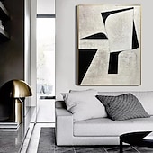 cheap Still Life Paintings-Handpainted White Black Textured Painting Oversized handmade Abstract Geometric painting Wall Art Large Minimalist Black White Painting for Living Room Wall Decor Abstract Art