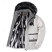 billige Sportjakke-Herre Vinterjakke Sport Coat Turjakke Parkas Sport &amp; Utendørs Camping &amp; Vandring Vanntett Vindtett jakke Pelskanter Høst Vinter Helfarge Aktiv Med hette Normal Svart Hvit Jakker