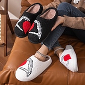 economico Pantofole da casa-pantofole di cotone con design a forma di amore pantofole nere in peluche a forma di mano da cartone animato per uomo&amp;amp;scarpe da interno in velluto più spesse per le donne