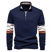 economico Felpe di base-felpe con collo finto e cerniera a un quarto da uomo, pullover casual patchwork, felpa in misto cotone per uomo