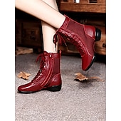 abordables Bottines de danse-bottes de danse à lacets rouges pour femmes avec empiècements en maille et talon bas, idéales pour les spectacles de jazz, de salon et de danse latine