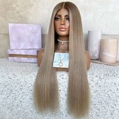 baratos Perucas de seda frontais de cabelo natural-Cabelo humano remy 13x4 Lace Front Peruca Parte do meio Cabelo Brasileiro Liso Multi Cores Peruca 130% 150% Densidade do Cabelo Cabelo Ombre Cabelo com Luzes / Reflexos Sem cola Para Feminino Longo