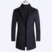 billiga Trenchcoat för män-Herr Yllekappa Rock Trenchcoat Lång trenchcoat Dagligen Semester Höst vinter Polyester Håller värmen Vindtät Ytterkläder Kläder Mode Klassisk Slät Ficka Kavajslag Enkelknäppt