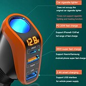 cheap Car Charger-12/24V Car Lighter Charger Universal Fast Charging 66W QC3.0 USB PD20W Type-C Power Supply Socket Adapter 4in1 with LCD Display for Driver RTV SUV MPV