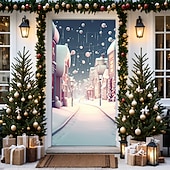 economico Copriporte natalizi-decorazioni natalizie per porte copriporta arazzo per porte castello di Babbo Natale tenda per porte decorazione sfondo striscione per porta d&#039;ingresso fattoria decorazioni per feste forniture per