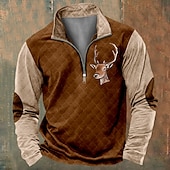 cheap Men&#039;s 3D Sweatshirts-Men&#039;s Patchwork Deer Sweatshirts Sweatshirt Zip Sweatshirt Quarter Zip Sweatshirt Long Sleeve Sweatshirt Crew Neck Quarter Zip 3D Funny 3D Print Christmas Party Holiday Crewneck Half Zip Winter