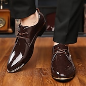 baratos Formal-sapatos oxford masculinos de couro envernizado - sapatos sociais elegantes com cadarço e design texturizado para negócios e ocasiões especiais